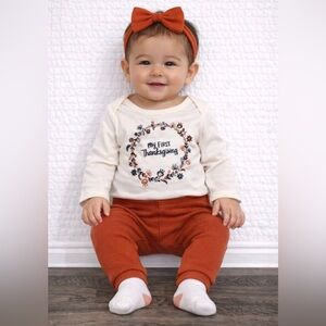 New Long sleeve first thanksgiving bodysuit & ruffle legging set socks headband